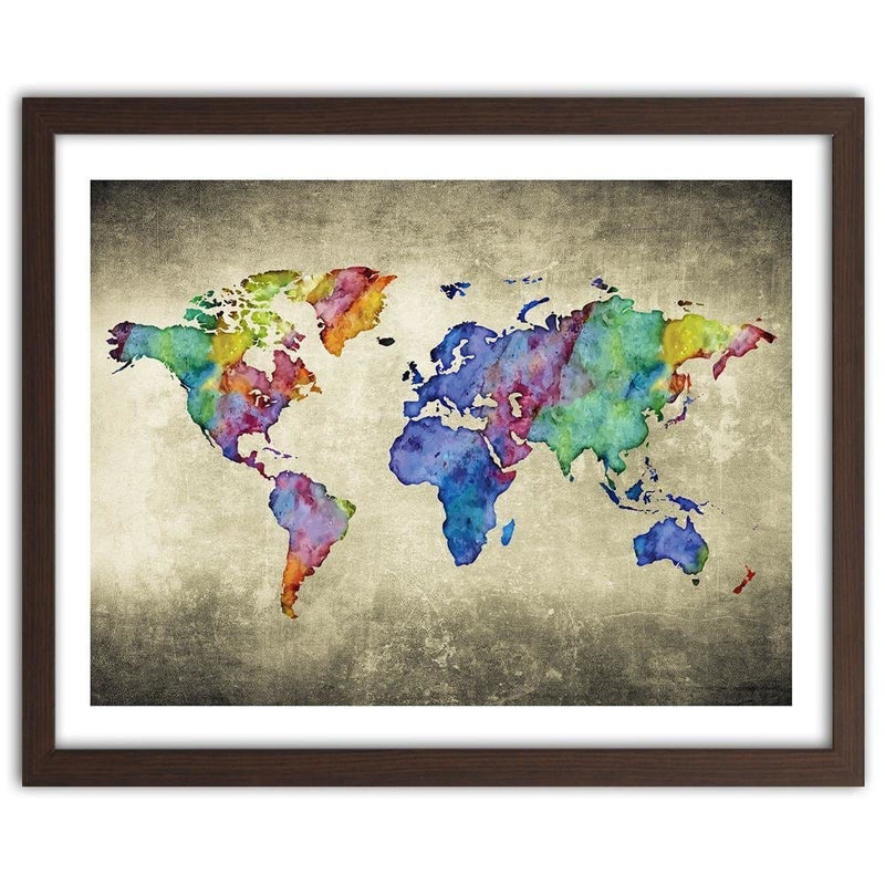 Glezna brūnā rāmī - Colorful Vintage World Map  Home Trends DECO