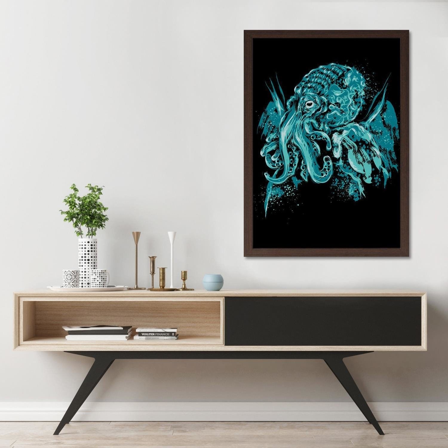 Glezna brūnā rāmī - Cthulhu Pop Art Blue  Home Trends DECO