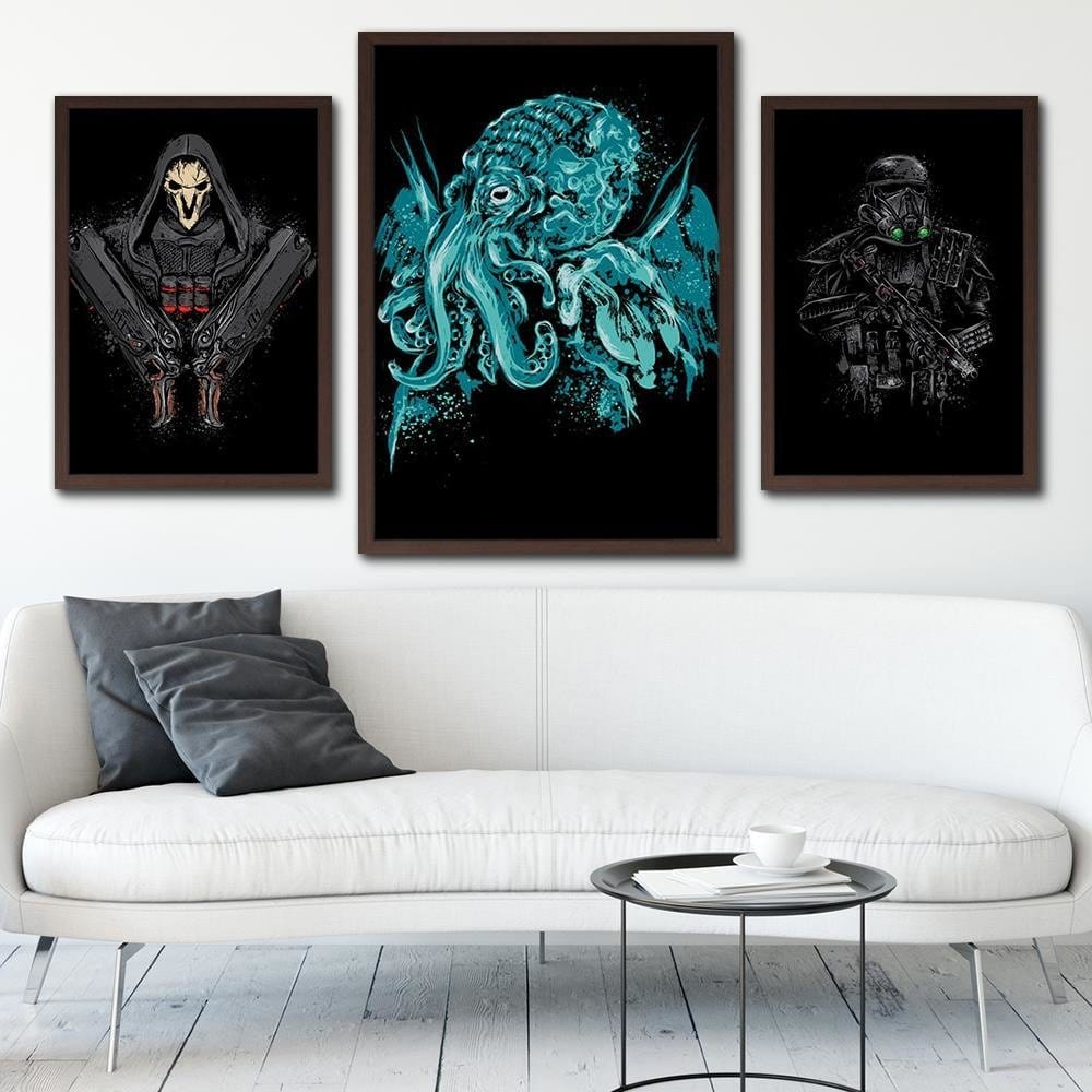 Glezna brūnā rāmī - Cthulhu Pop Art Blue  Home Trends DECO