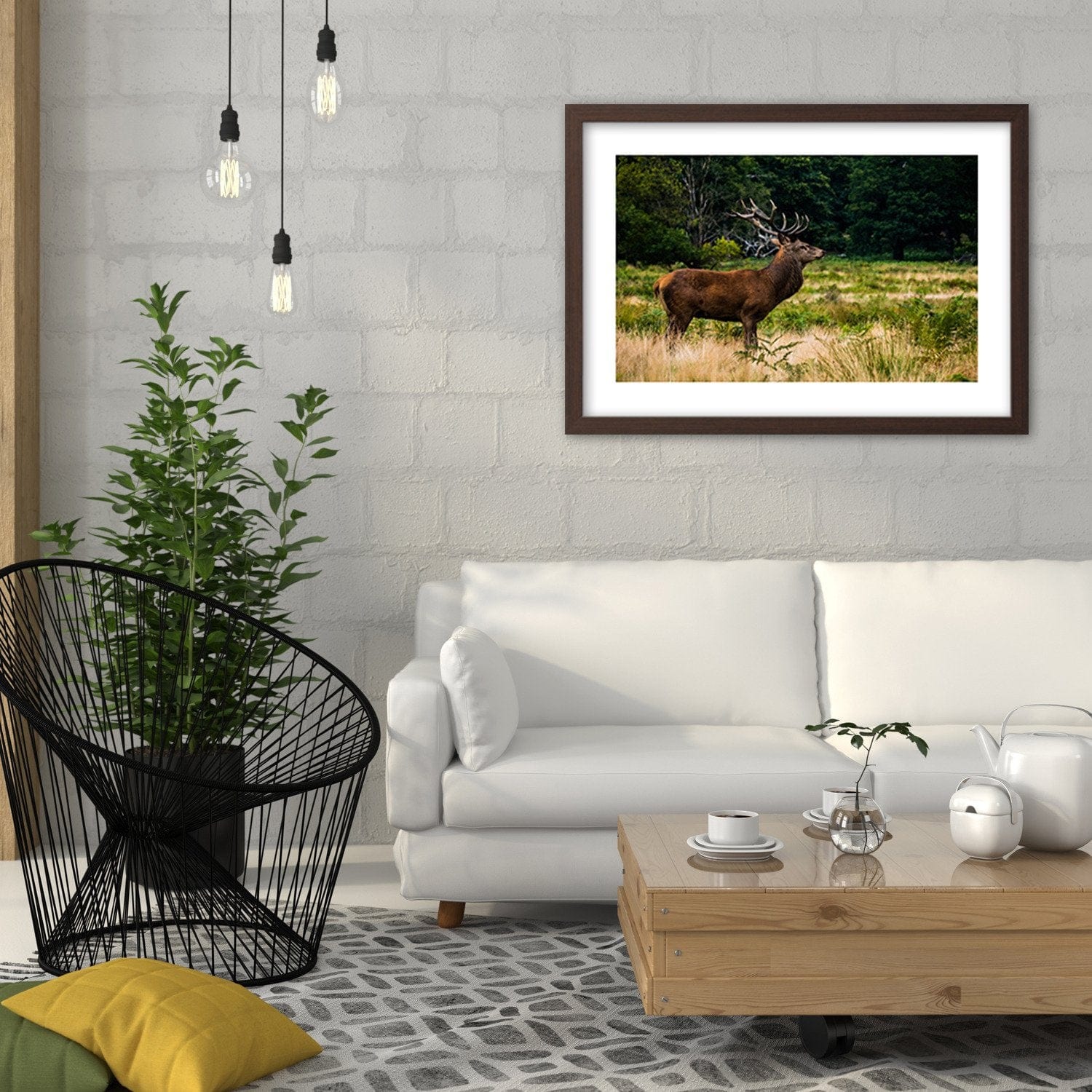 Glezna brūnā rāmī - Deer In Rut  Home Trends DECO