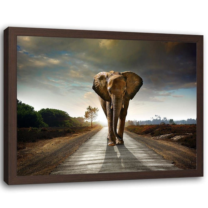 Glezna brūnā rāmī - Elephant On The Road  Home Trends DECO