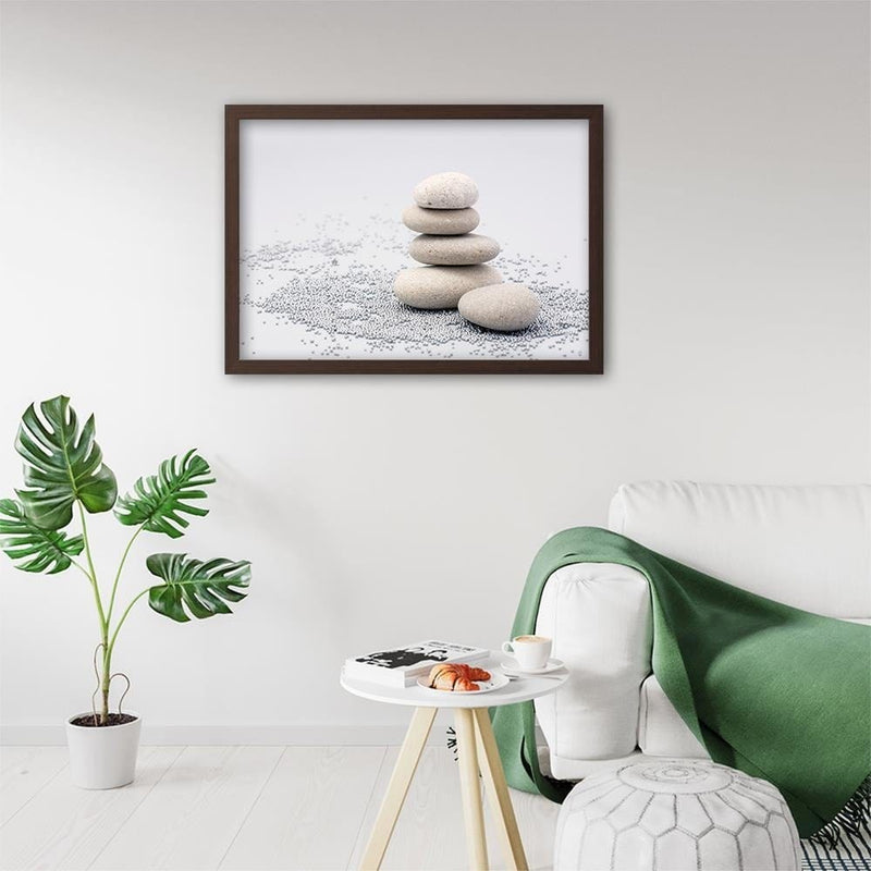 Glezna brūnā rāmī - Gray Zen Stones  Home Trends DECO