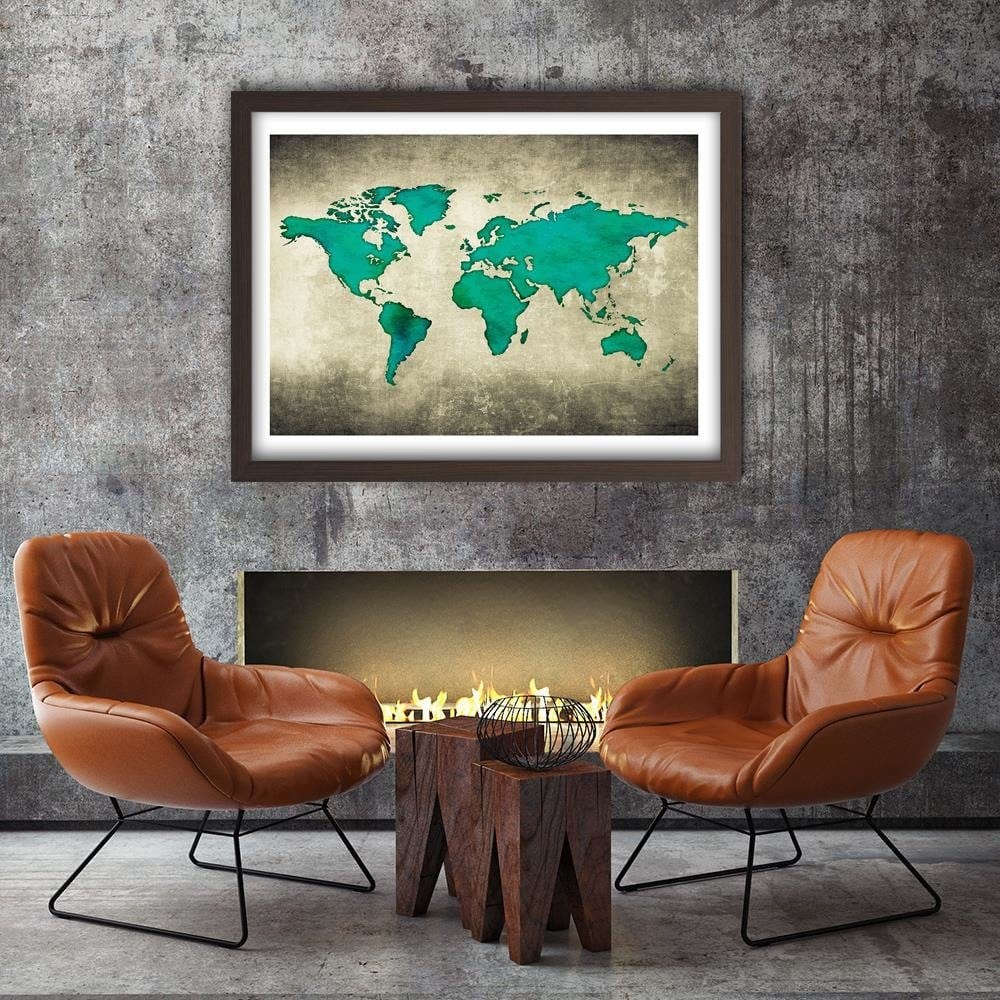 Glezna brūnā rāmī - Green Map Of The World  Home Trends DECO