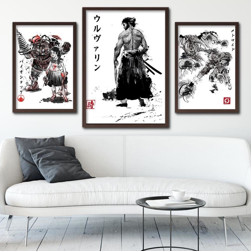 Glezna brūnā rāmī - Immortal Samurai Black And White  Home Trends DECO