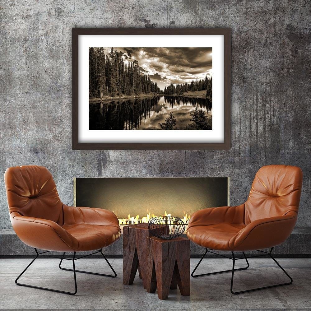 Glezna brūnā rāmī - Las Alpine Lake 1  Home Trends DECO