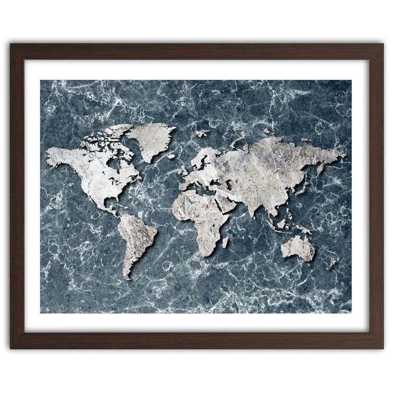 Glezna brūnā rāmī - Map Of The World On Marble  Home Trends DECO