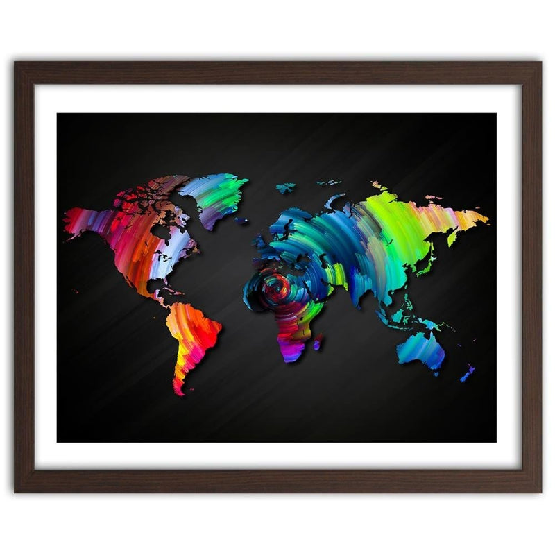 Glezna brūnā rāmī - Map Of The World With Many Colors  Home Trends DECO