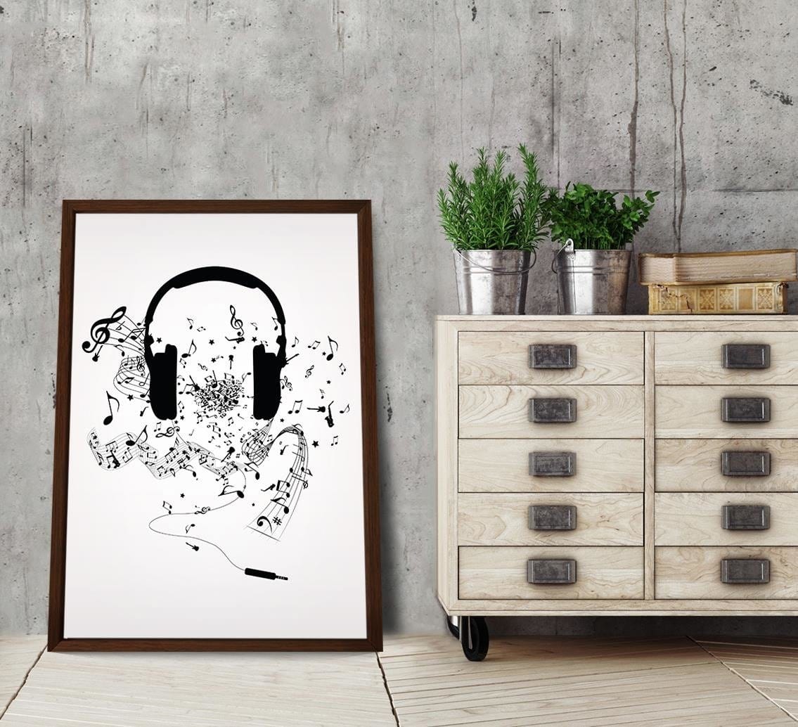 Glezna brūnā rāmī - Music Morife Image Black And White  Home Trends DECO