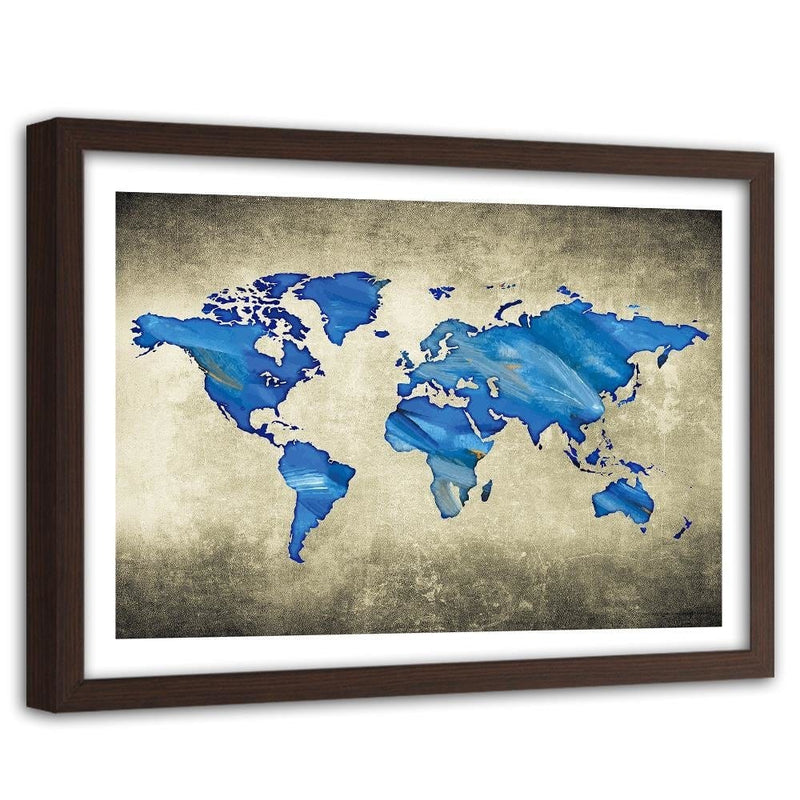 Glezna brūnā rāmī - Navy Blue Map Of The World  Home Trends DECO