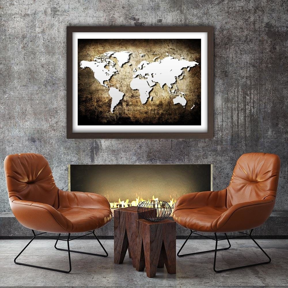 Glezna brūnā rāmī - Old Vintage World Map  Home Trends DECO