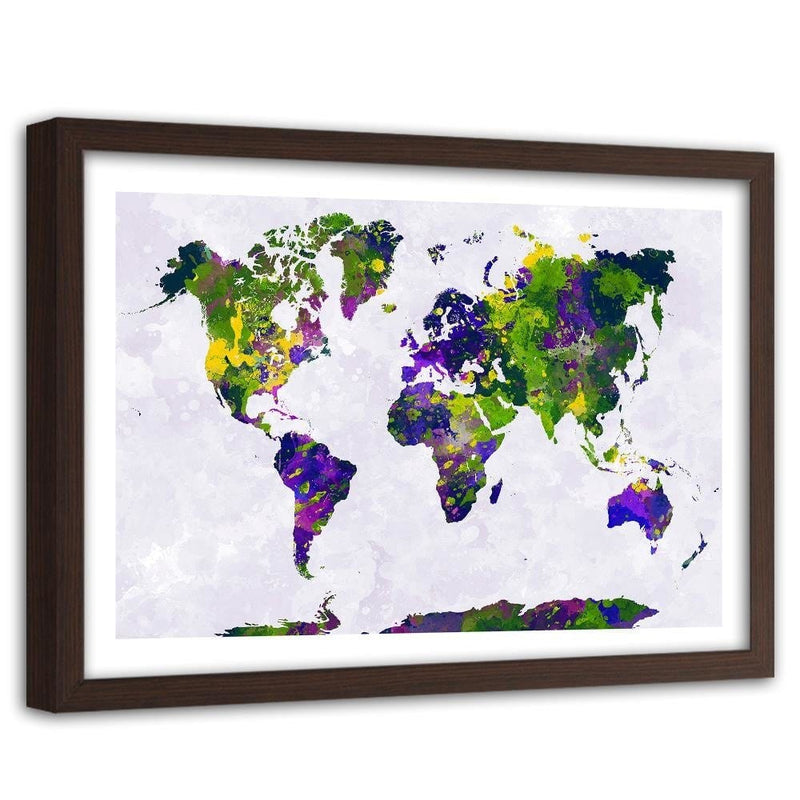 Glezna brūnā rāmī - Painted World Map  Home Trends DECO