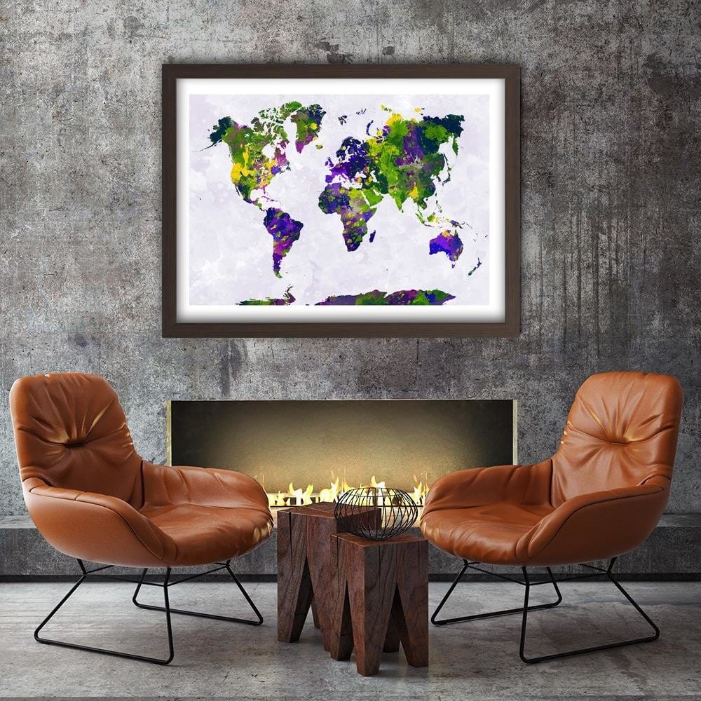 Glezna brūnā rāmī - Painted World Map  Home Trends DECO