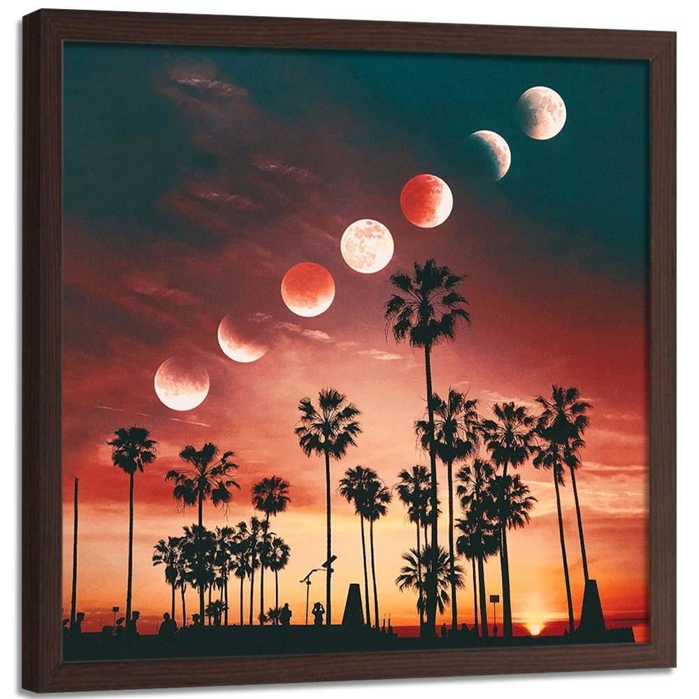 Glezna brūnā rāmī - Phases Of The Moon Over Palm Trees  Home Trends DECO
