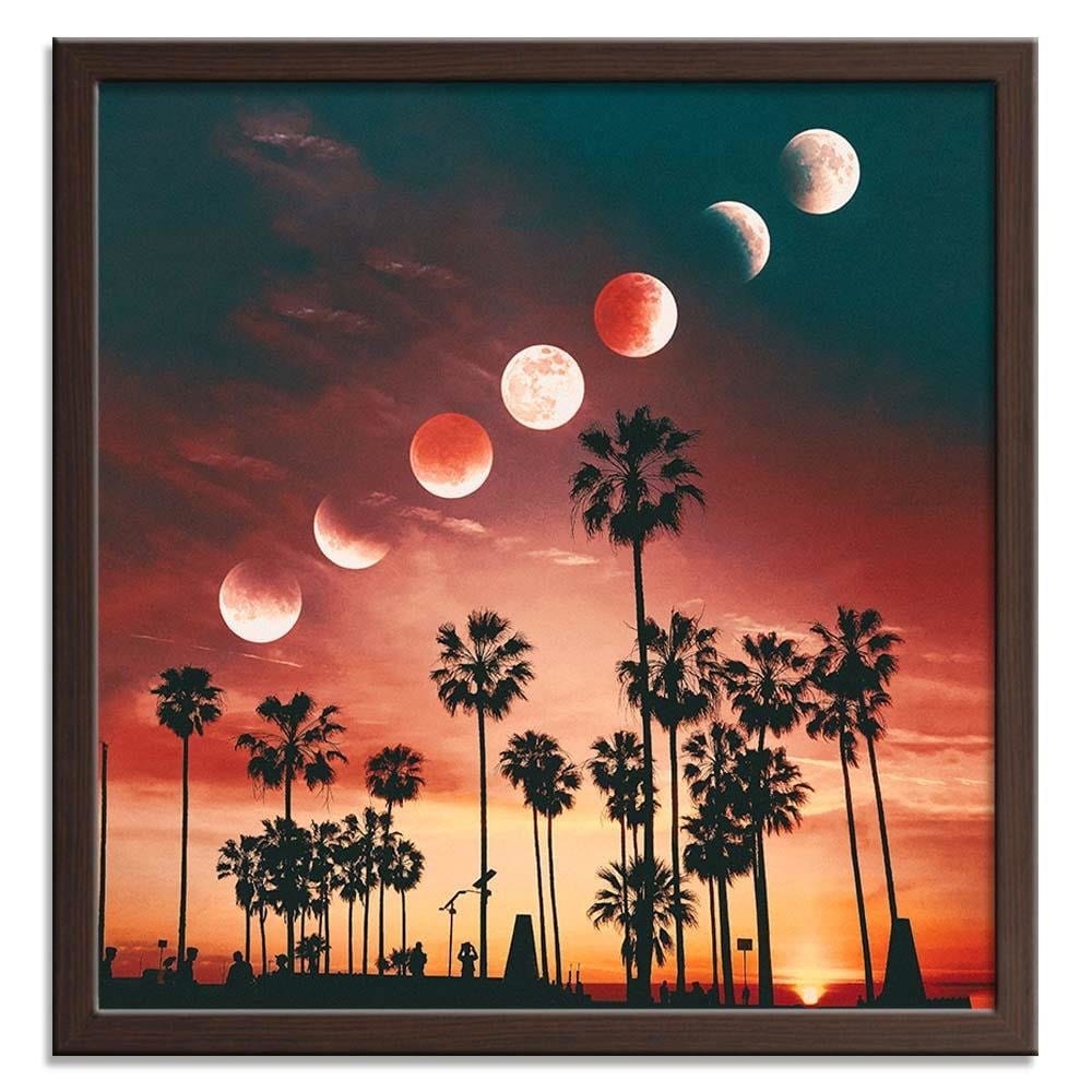 Glezna brūnā rāmī - Phases Of The Moon Over Palm Trees  Home Trends DECO