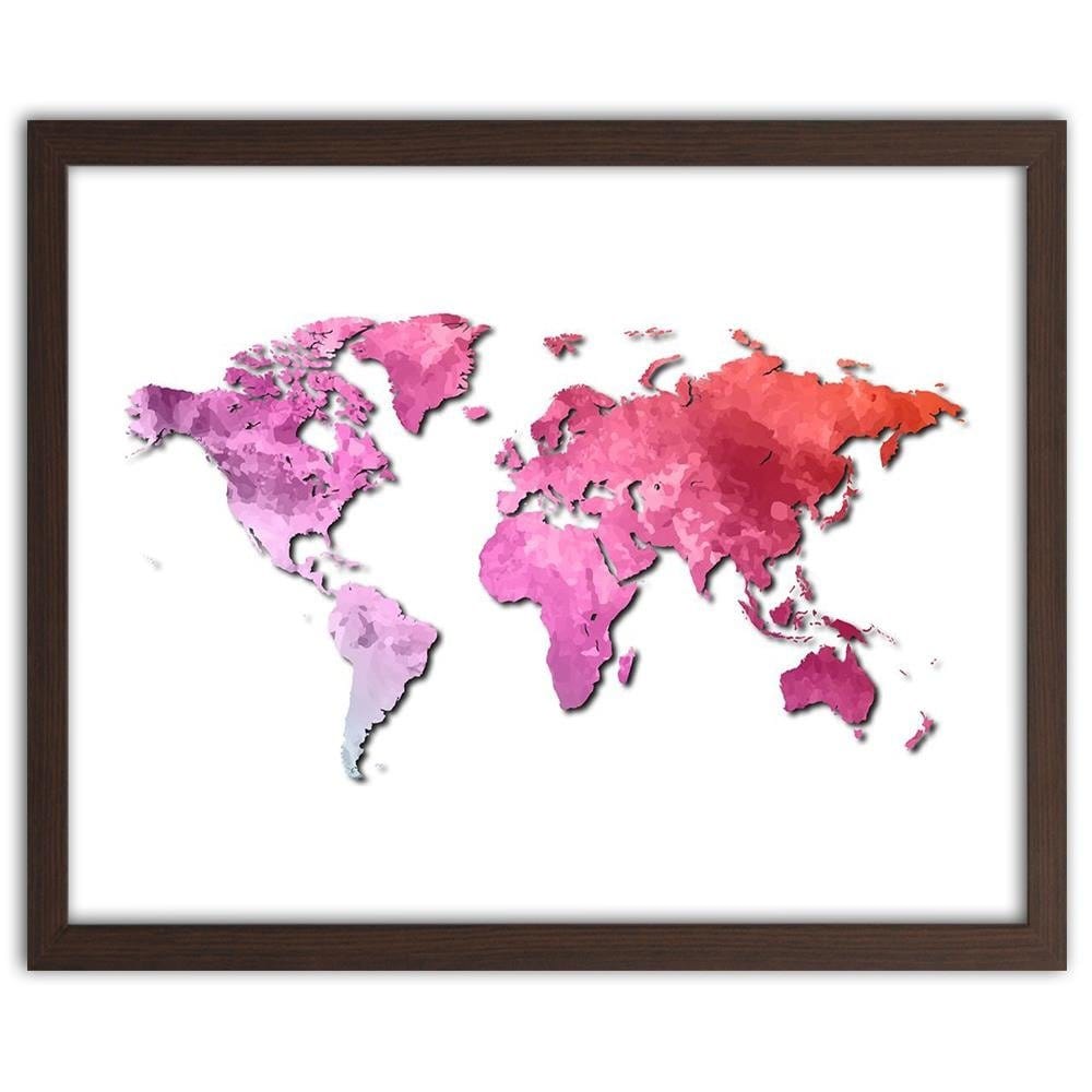Glezna brūnā rāmī - Pink World Map  Home Trends DECO