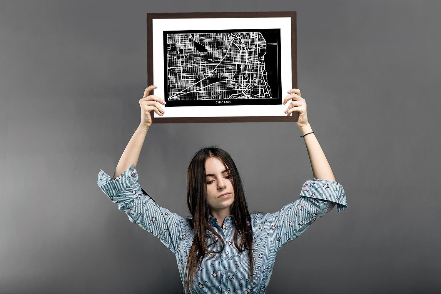 Glezna brūnā rāmī - Plan Of Chicago  Home Trends DECO