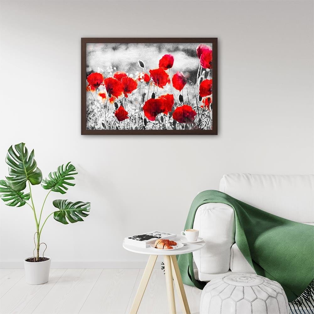 Glezna brūnā rāmī - Poppy Flowers 2  Home Trends DECO