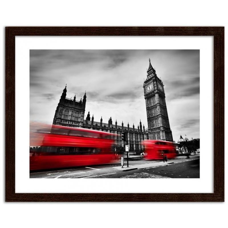 Glezna brūnā rāmī - Red buses on the move and Big Ben  Home Trends DECO