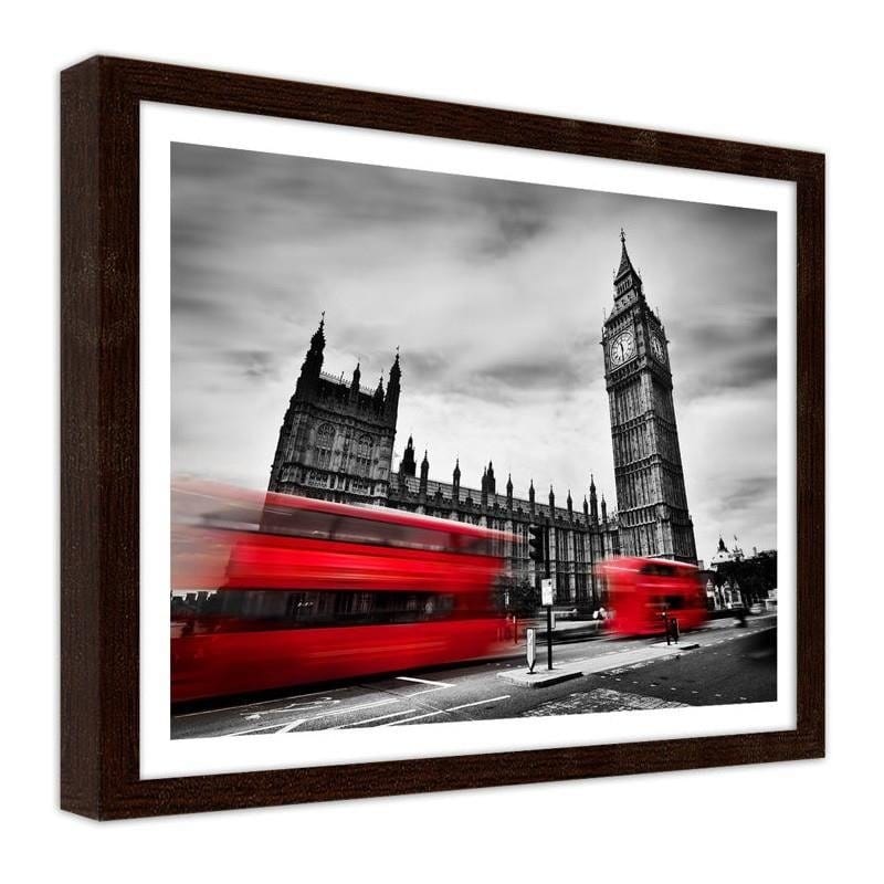 Glezna brūnā rāmī - Red buses on the move and Big Ben  Home Trends DECO