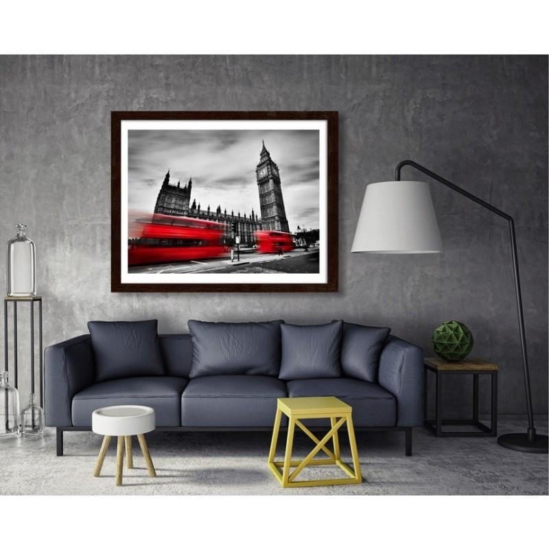 Glezna brūnā rāmī - Red buses on the move and Big Ben  Home Trends DECO