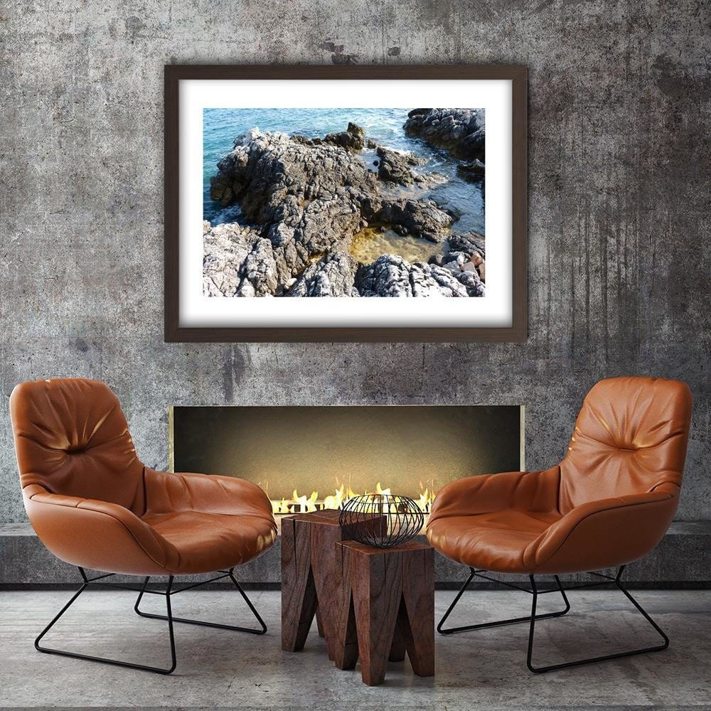 Glezna brūnā rāmī - Rocks On The Shore Of The Ocean  Home Trends DECO