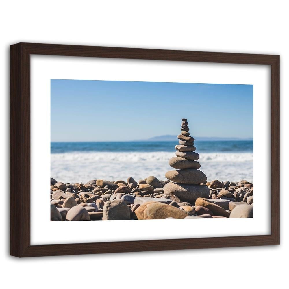 Glezna brūnā rāmī - Stones On The Beach  Home Trends DECO