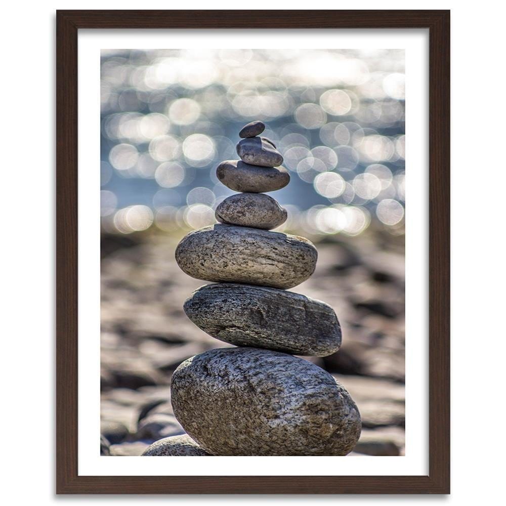 Glezna brūnā rāmī - Stones On The Beaches  Home Trends DECO