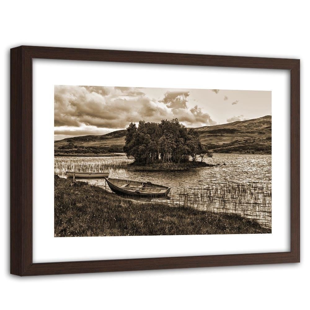 Glezna brūnā rāmī - The Island On The Lake 1  Home Trends DECO