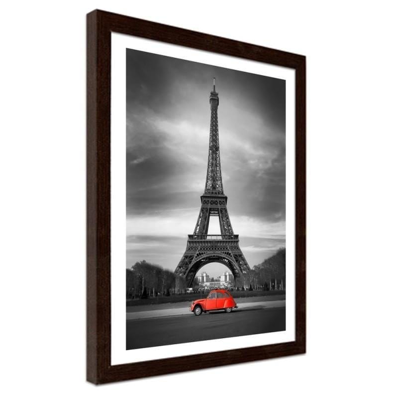 Glezna brūnā rāmī - The old car in front of the Eiffel Tower  Home Trends DECO