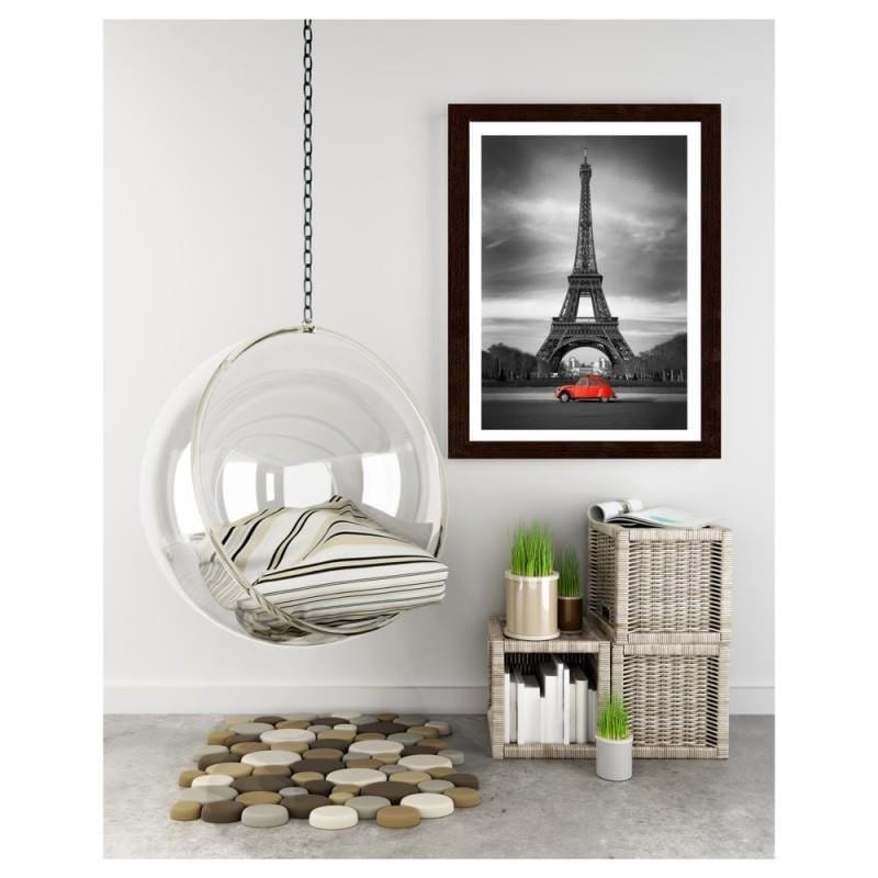 Glezna brūnā rāmī - The old car in front of the Eiffel Tower  Home Trends DECO
