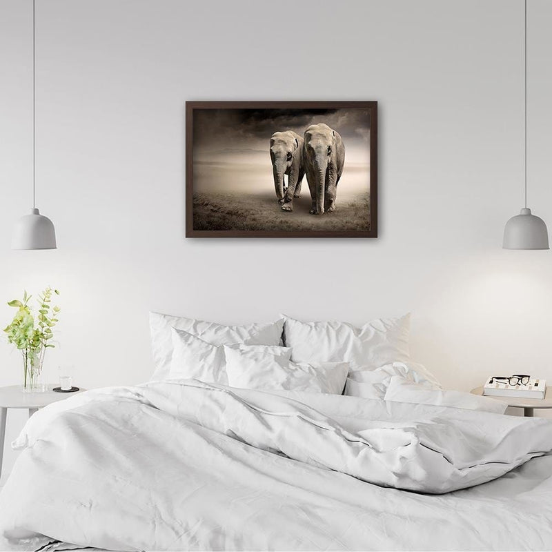 Glezna brūnā rāmī - Two Elephants  Home Trends DECO
