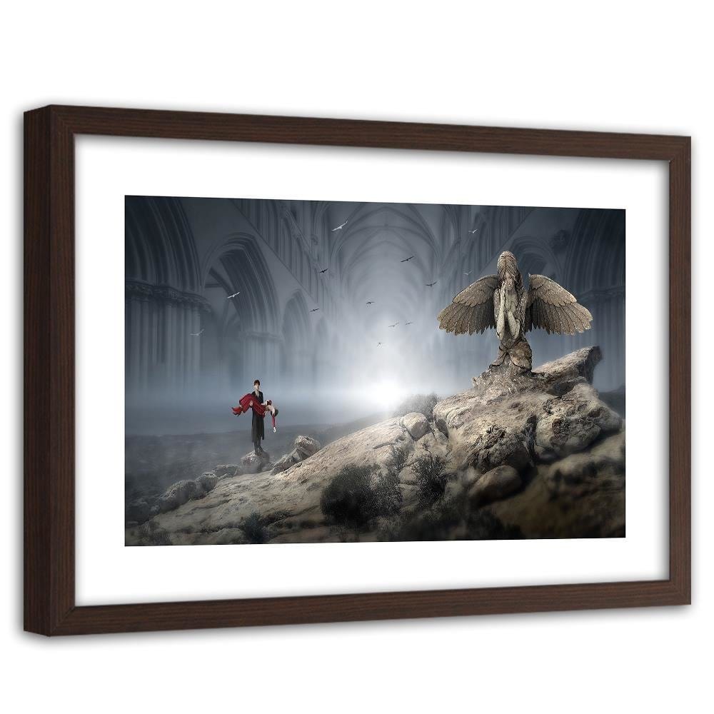 Glezna brūnā rāmī - Weeping Angel On The Rock Fantasy  Home Trends DECO
