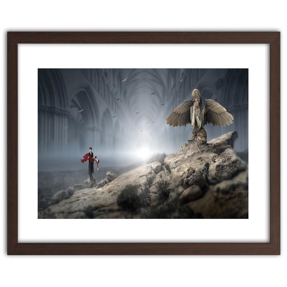Glezna brūnā rāmī - Weeping Angel On The Rock Fantasy  Home Trends DECO
