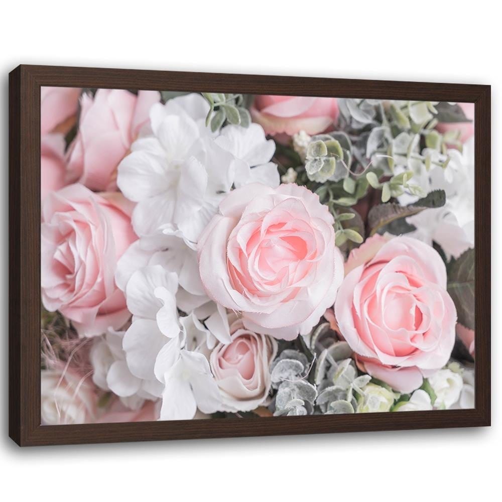 Glezna brūnā rāmī - White And Pink Flowers  Home Trends DECO