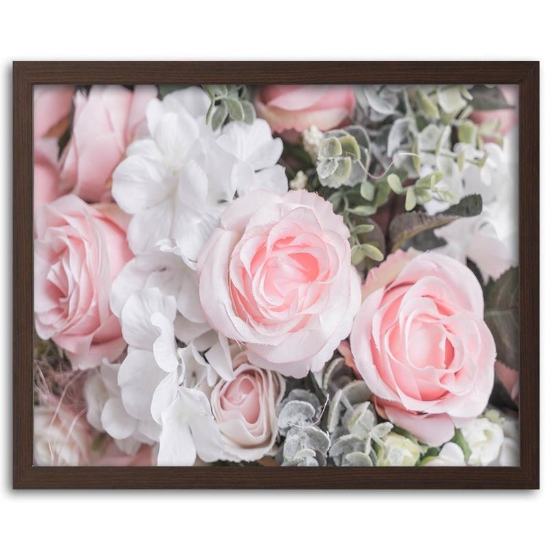 Glezna brūnā rāmī - White And Pink Flowers  Home Trends DECO