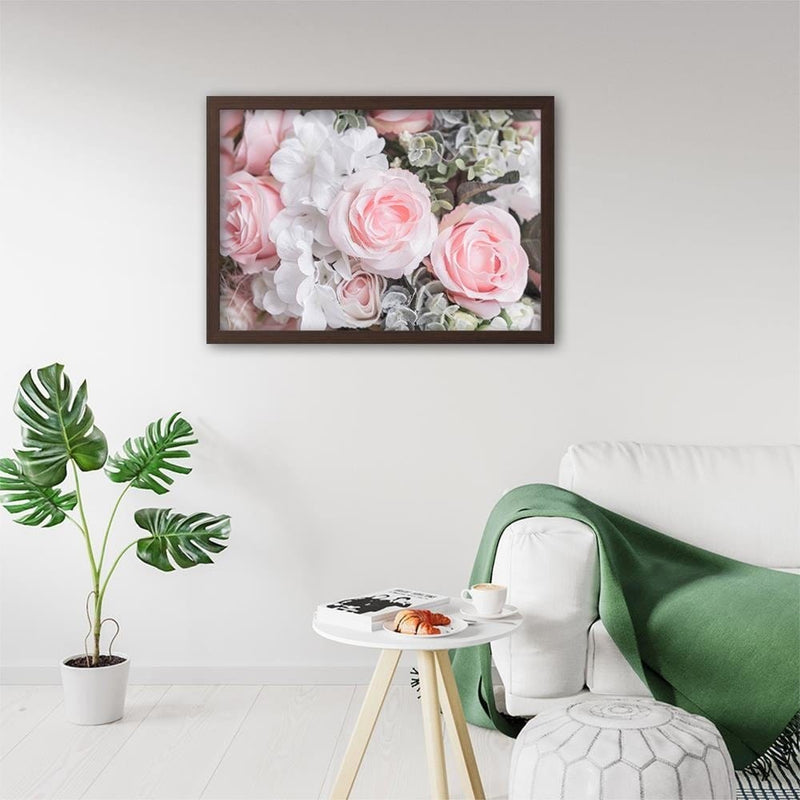 Glezna brūnā rāmī - White And Pink Flowers  Home Trends DECO
