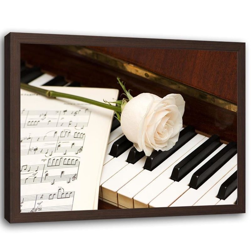 Glezna brūnā rāmī - White Rose On The Piano  Home Trends DECO