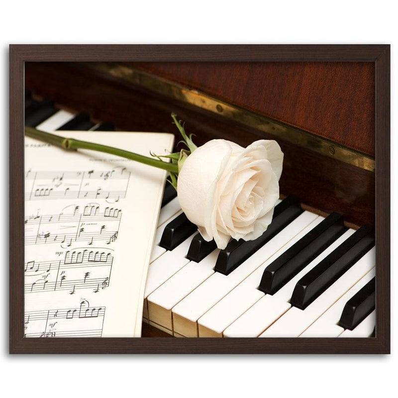 Glezna brūnā rāmī - White Rose On The Piano  Home Trends DECO