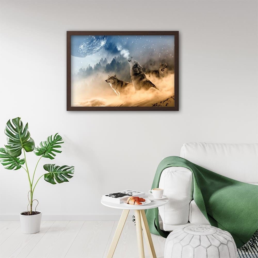 Glezna brūnā rāmī - Wolves Abstract  Home Trends DECO