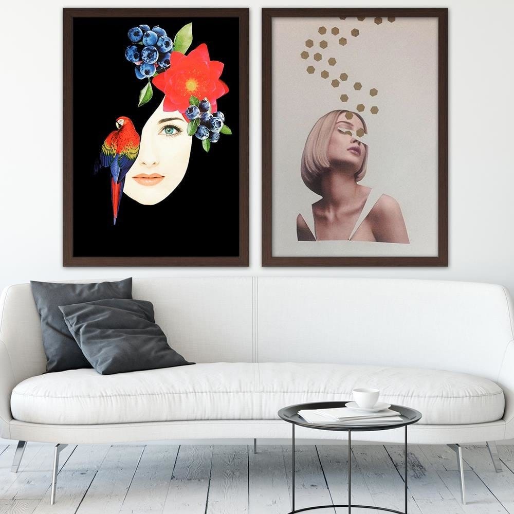 Glezna brūnā rāmī - Woman Face With Flowers  Home Trends DECO