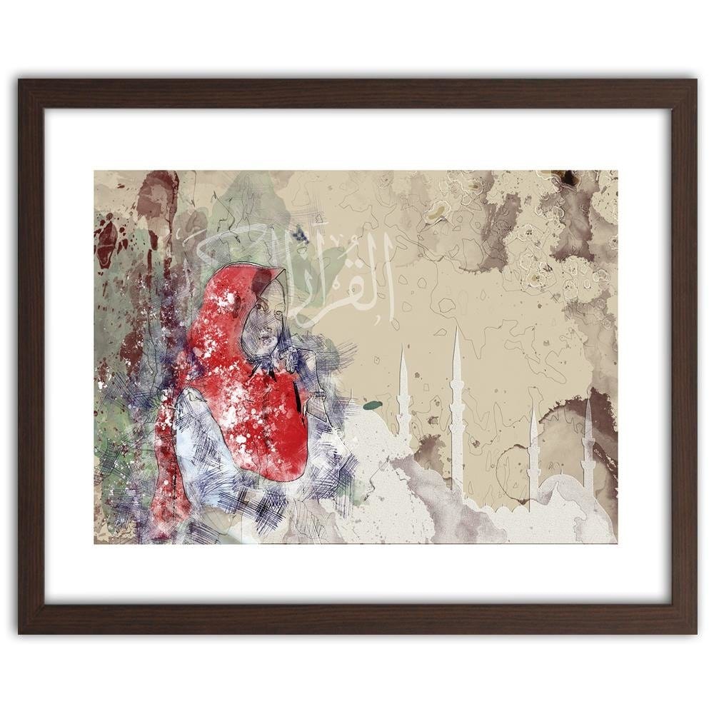 Glezna brūnā rāmī - Woman In Red Headscarf  Home Trends DECO