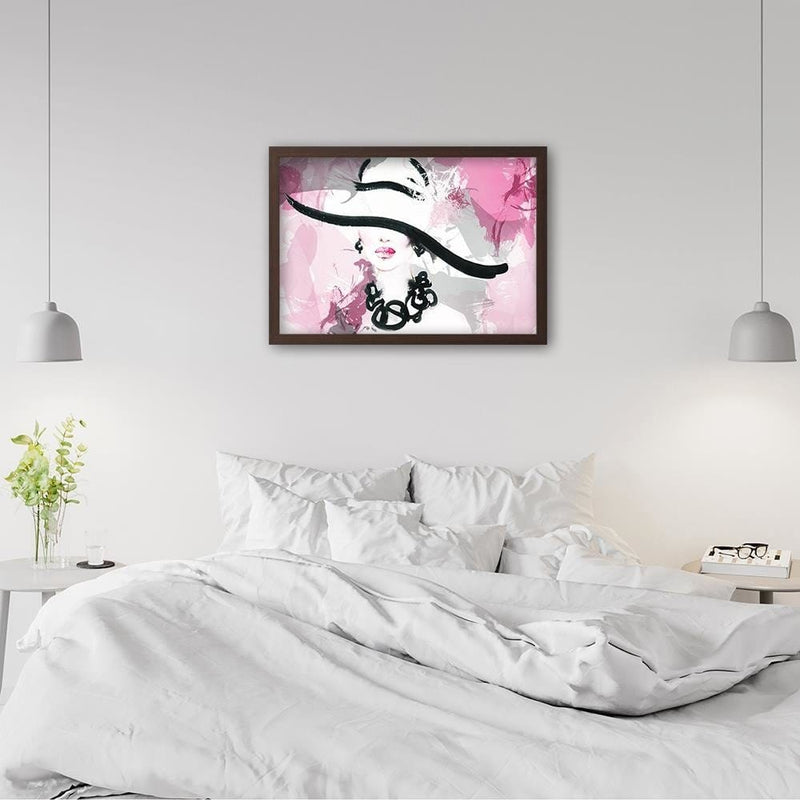 Glezna brūnā rāmī - Woman Pink Abstraction  Home Trends DECO