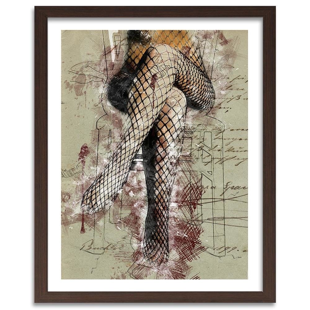 Glezna brūnā rāmī - Woman's Legs In Fishnets Abstraction  Home Trends DECO