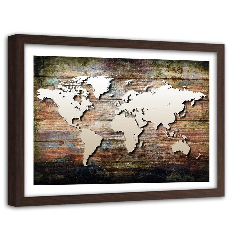 Glezna brūnā rāmī - World Map On Old Boards  Home Trends DECO
