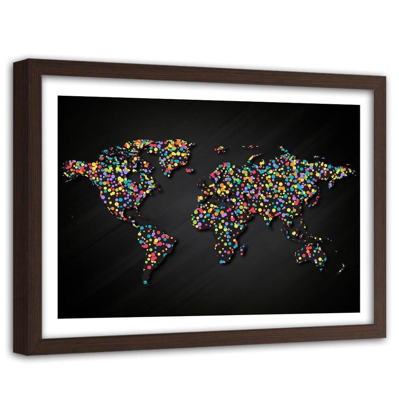 Glezna brūnā rāmī - World Map With Colored Dots  Home Trends DECO