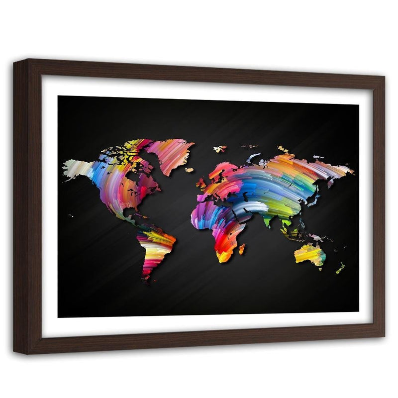 Glezna brūnā rāmī - World Map With Different Colors  Home Trends DECO