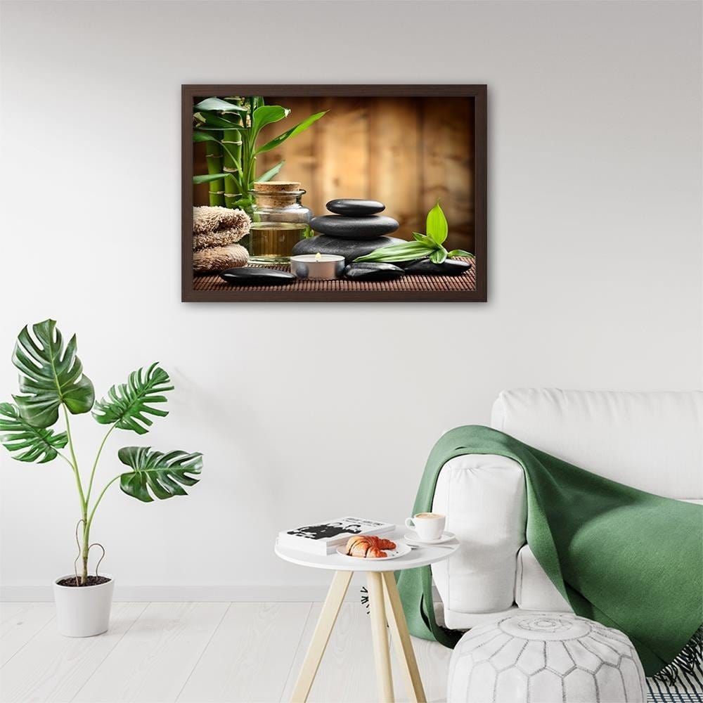 Glezna brūnā rāmī - Zen Black Stones And Bamboo  Home Trends DECO