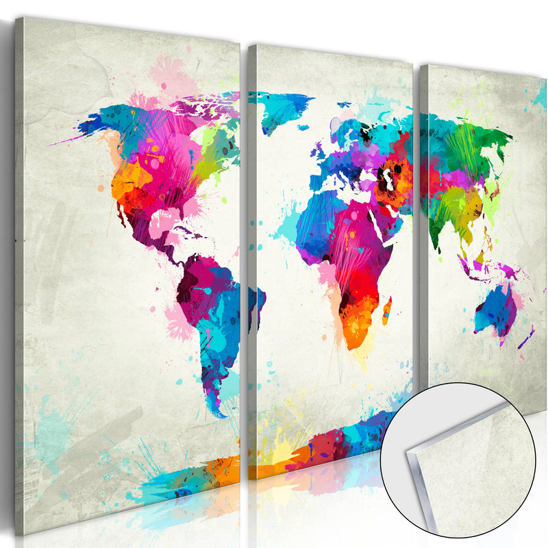 Glezna ar akrila stiklu - Pasaules karte: Krāsu eksplozija