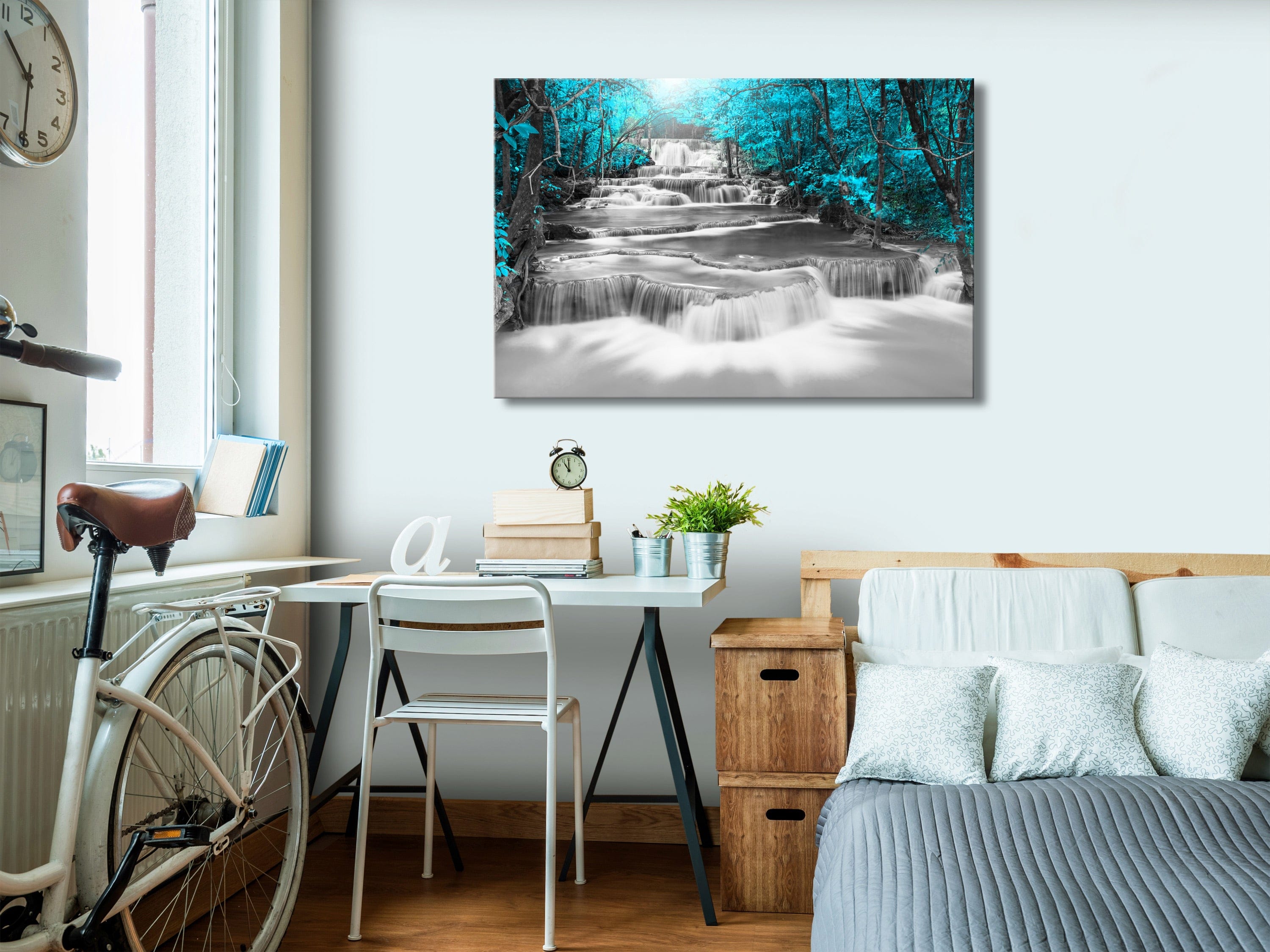 Glezna ar meža motīvu - Domu kaskādes (1 daļa) plata, tirkīzā krāsā Home Trends