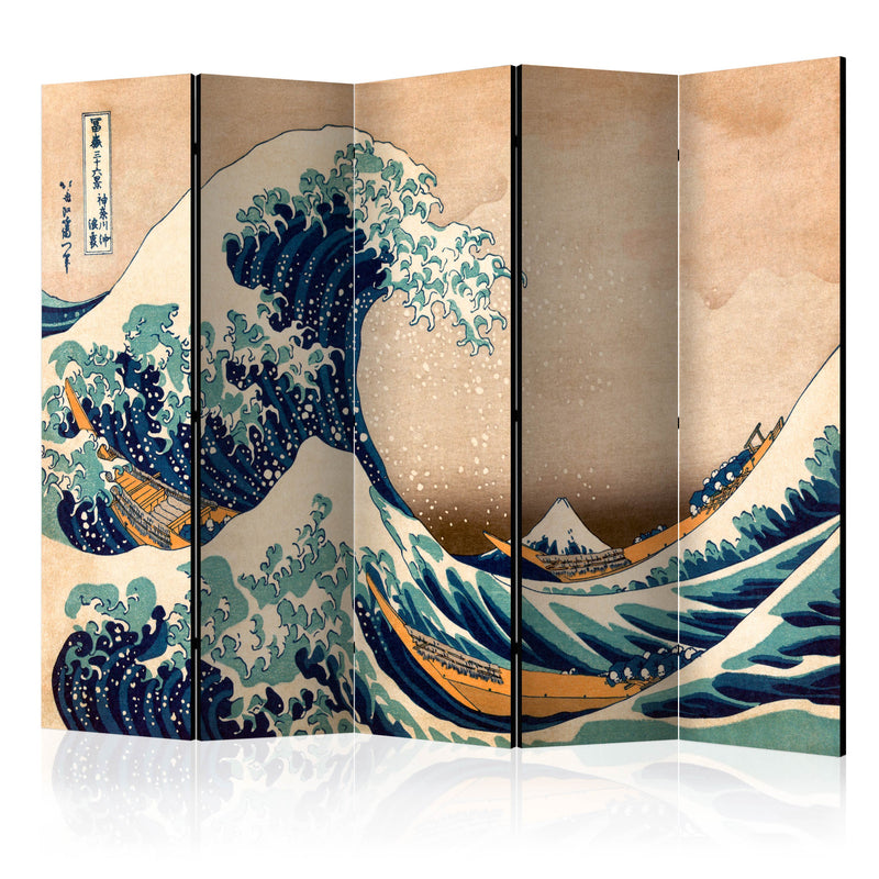 Aizslietnis 5-daļīgs - Hokusai - Lielais vilnis pie Kanagavas (reprodukcija) (225x172cm)